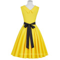 Grace Karin sin mangas cariño V-Back High Stretchy Amarillo 50s Retro Vintage Pin Up Vestido CL008948-3